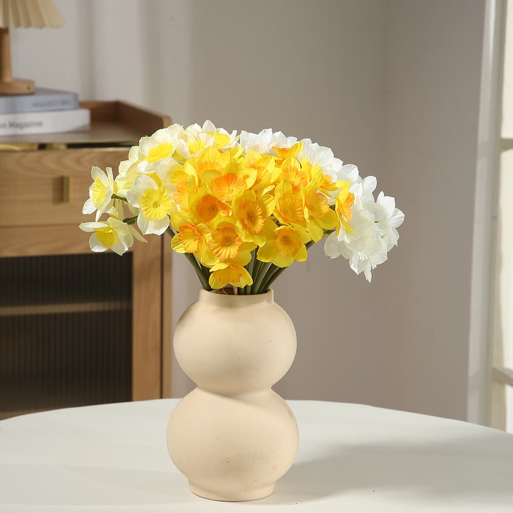 Rustic Artificial Narcissus Bouquet, 7 Stems, Hand-Tied, High-Quality Fake Flowers for Wedding Photography Props and Home Decor