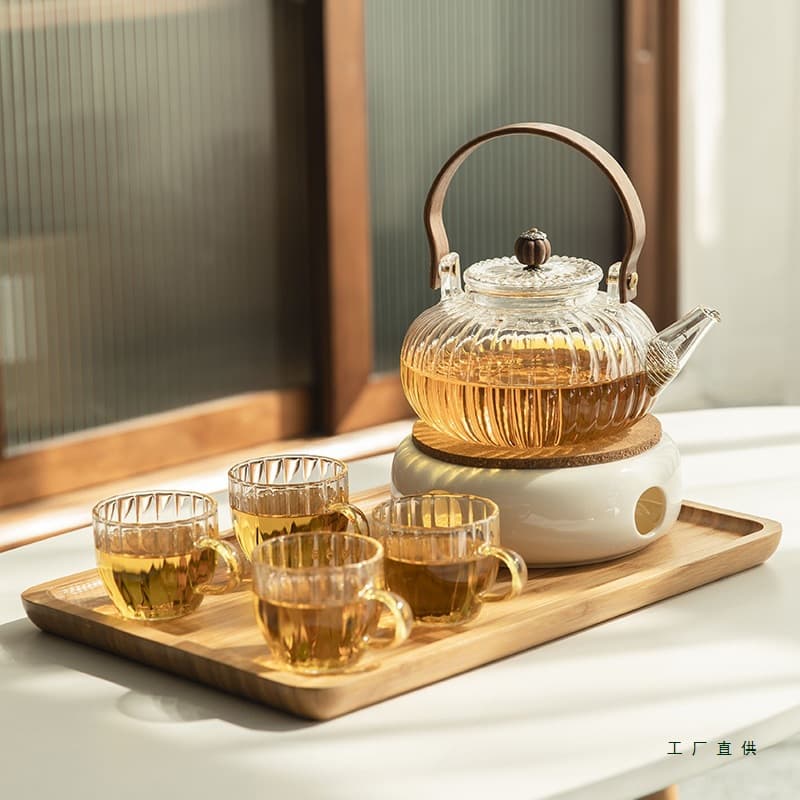 Fruit and Floral Tea Pot Set with Heat-Resistant Glass, Candle Warmer Base, Afternoon Tea Set for Luxury Beauty Salons