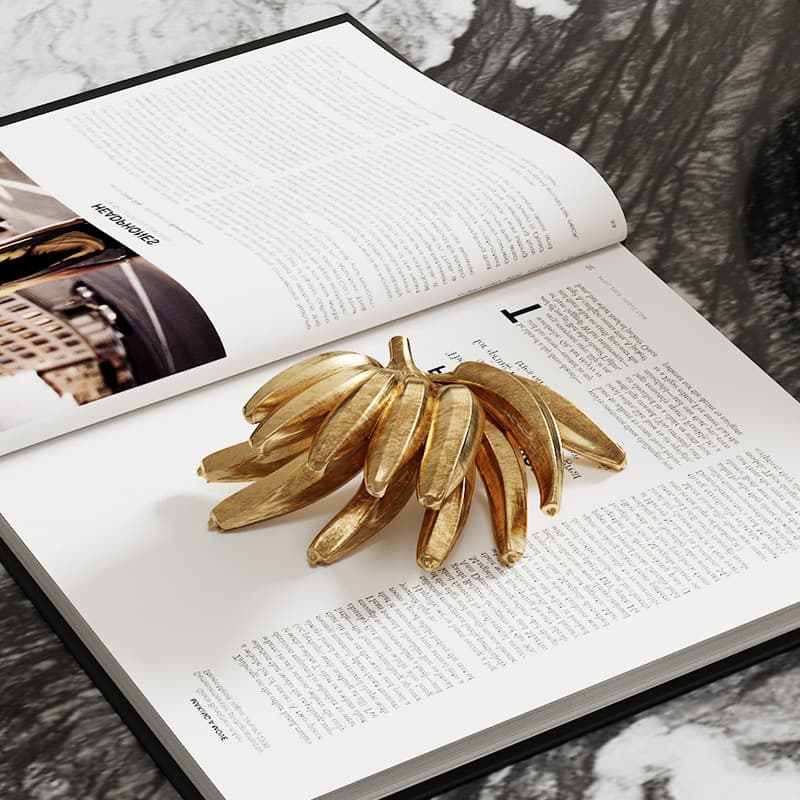 Yibeizi Premium Metal Banana Model Book Page Decoration Small Ornament, Showroom Sales Office Bookshelf Soft Decoration