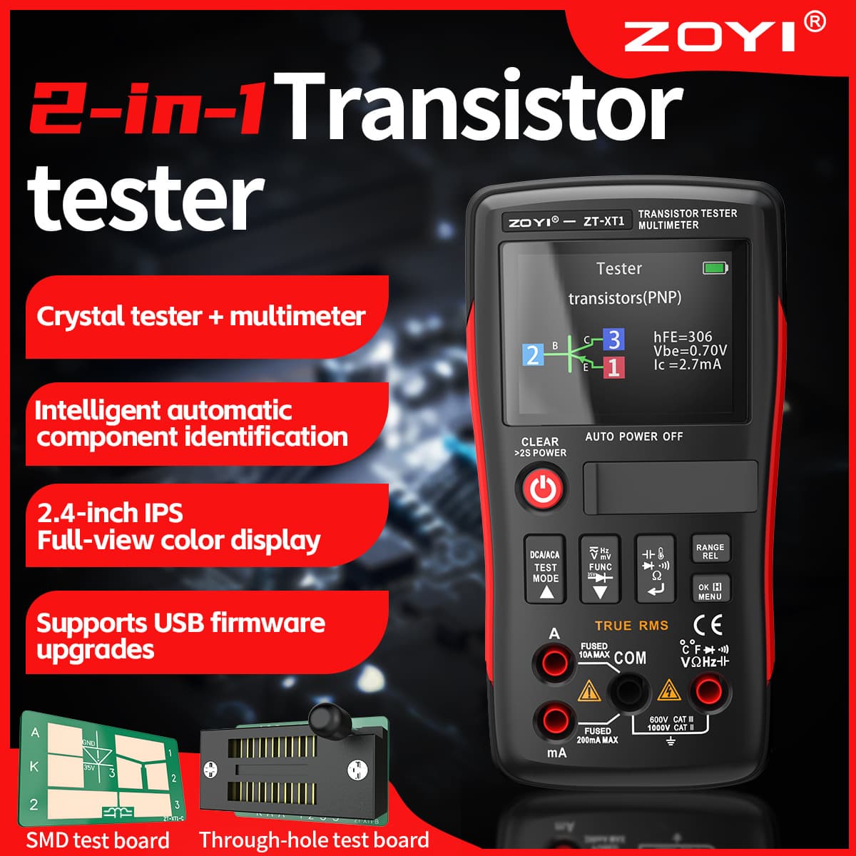 ZOYI Transistor Tester ZT-XT1 Multimeter Capacitance Resistance Transistor MOS Tube LCR Tester