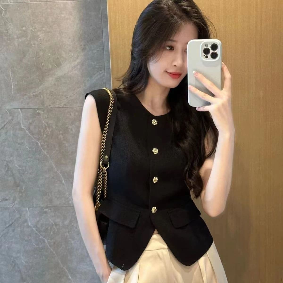 Black Chanel-style Vest for Women 2026 Spring Summer Lightweight Fashionable Sleeveless Top