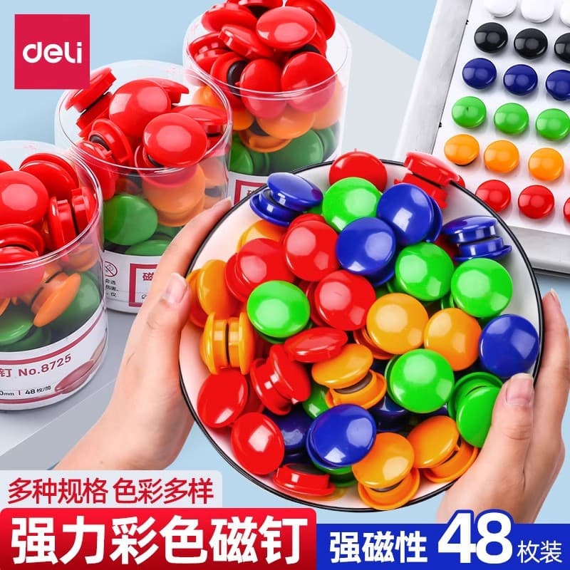 Deli 8725 Tub Pack Magnetic Pins Colorful Whiteboard Magnets Blackboard Stickers Strong Magnetic Clips