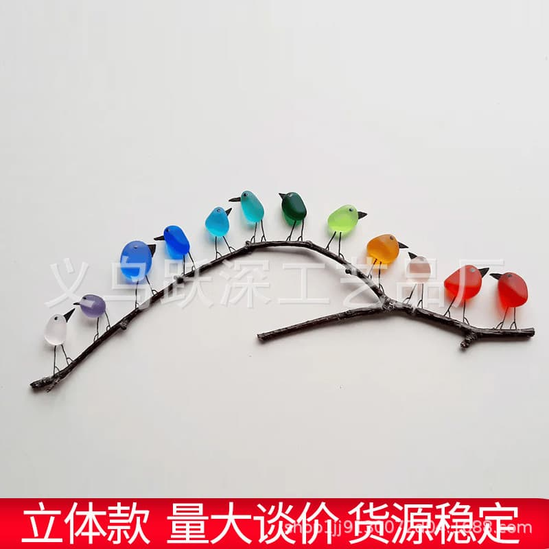 Sea Glass Rainbow Birds Ornaments 2023 New Amazon Independent Station Colorful Birds Decorations