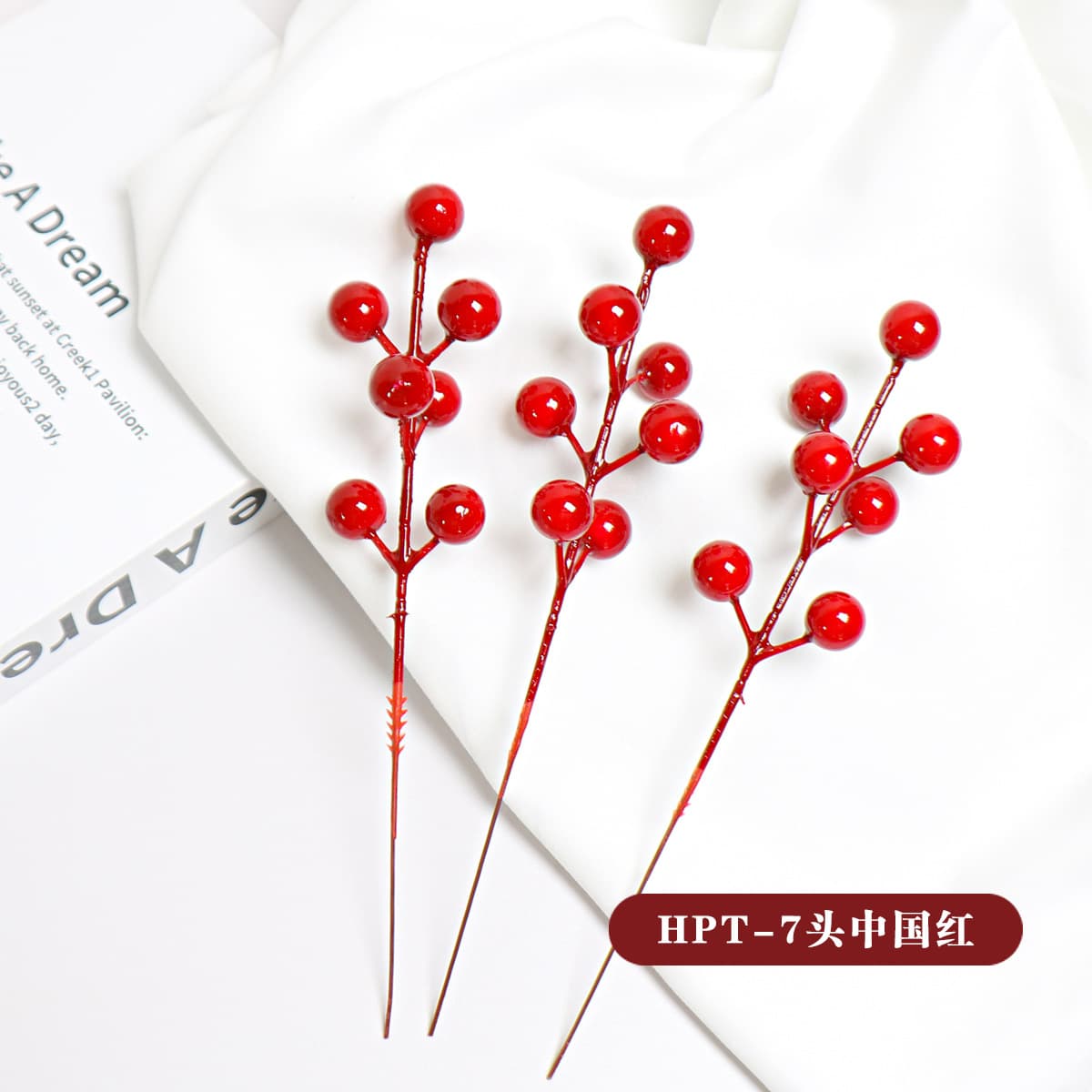 Factory Simulation Red Berry 7-Branch Christmas Foam Red Fruit Iron Wire Christmas Decoration Accessories Fortune Fruit