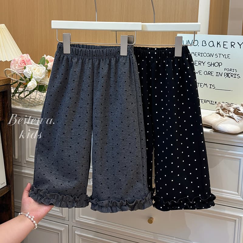 Girls' Autumn New Fleece-Lined Loose Casual Pants Little Girl Stylish Polka Dot Straight-Leg Pants Korean Fashion Long Pants Trendy