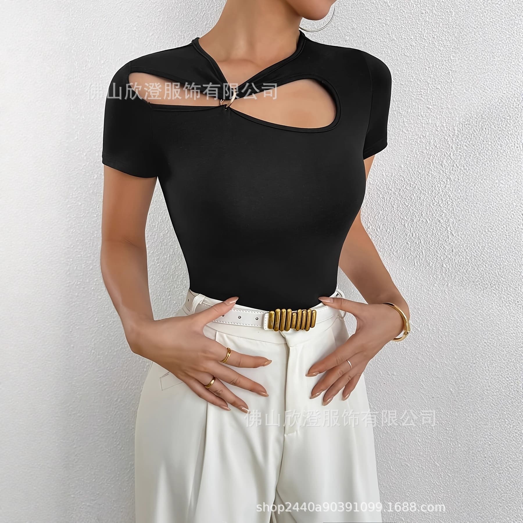 Fashionable Sweet and Spicy Girl Sexy Hollow-Out Short-Sleeve T-Shirt for Women, New Summer Slim-Fit Slimming Top, Slim-Fit Knitwear