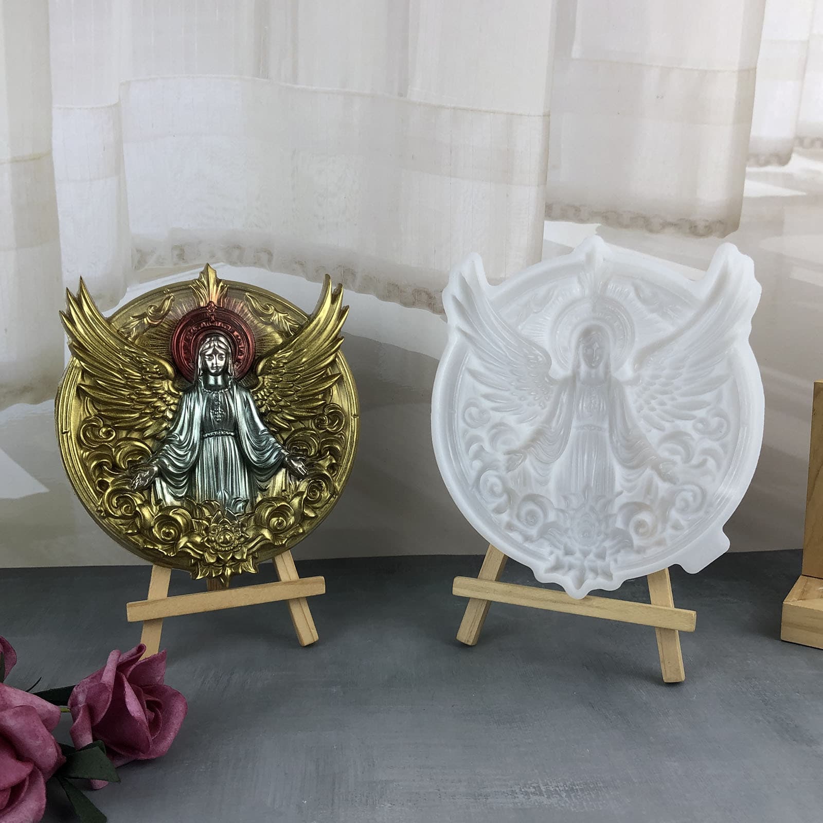 X1056 Winged Madonna Decorative Cement Plaster Mold DIY Silicone Mold