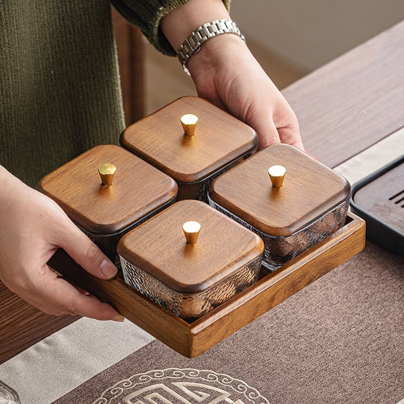 Premium Walnut Fruit Tray for Living Room Coffee Table, Compartmentalized Tea Snack Candy Dried Fruit Tray, Nuts Box