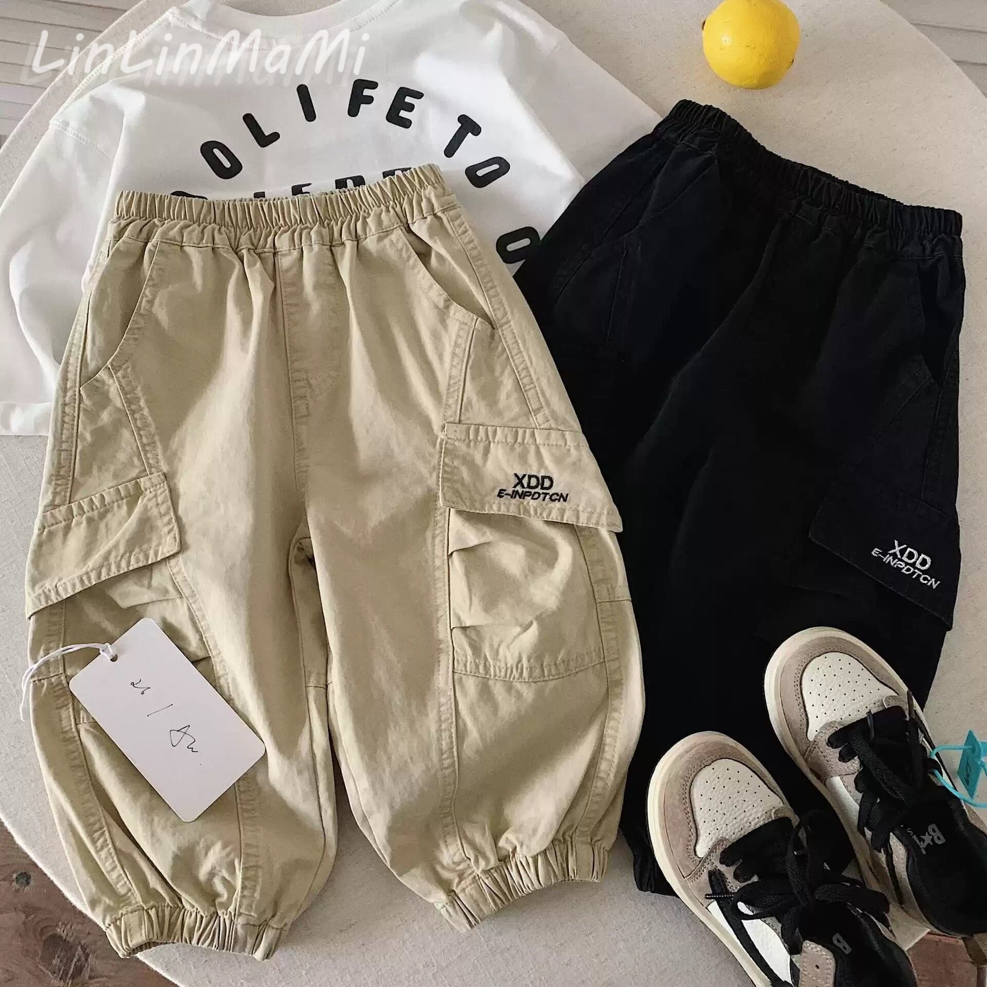 Children's trousers 2026 autumn boys and girls washed cotton pocket overalls baby and middle-aged children's style leggings wholesale