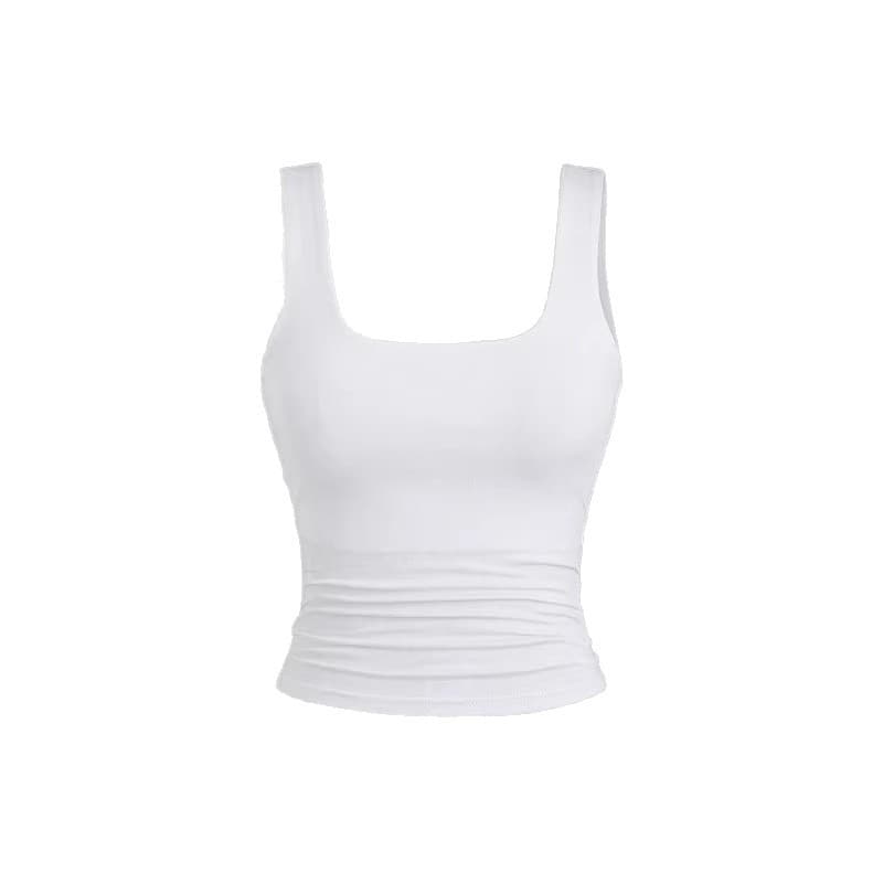 2026 Amazon Cross-Border New European and American Women's Fashion Sexy Camisole Square Neck Sleeveless Top Fitted Shirred Wholesale