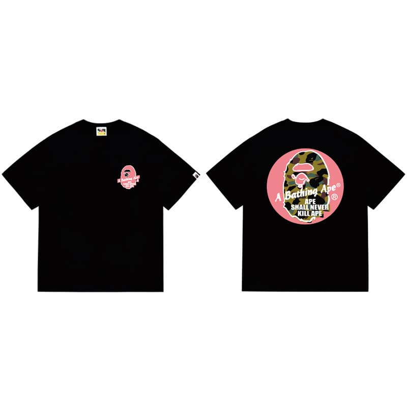 Cross-border trendy brand bape popular T-shirt street trendy round neck top correct version of ape man summer loose and fashionable pure cotton T-shirt