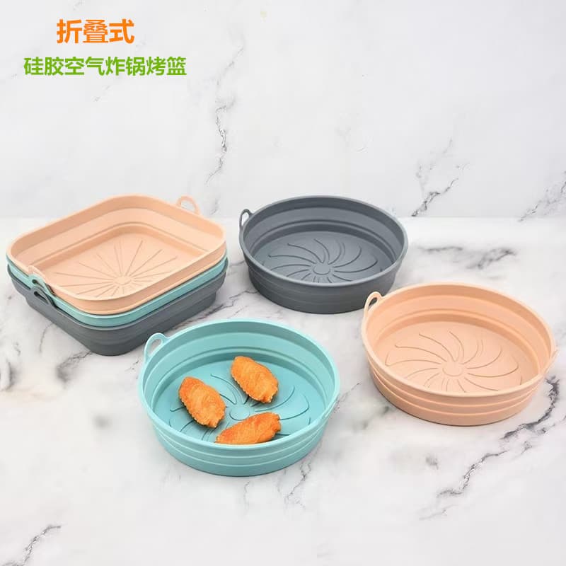 Foldable Silicone Air Fryer Basket, Food-Grade Oven Mold, Professional Round and Square Baking Pans with Scalloped Edges