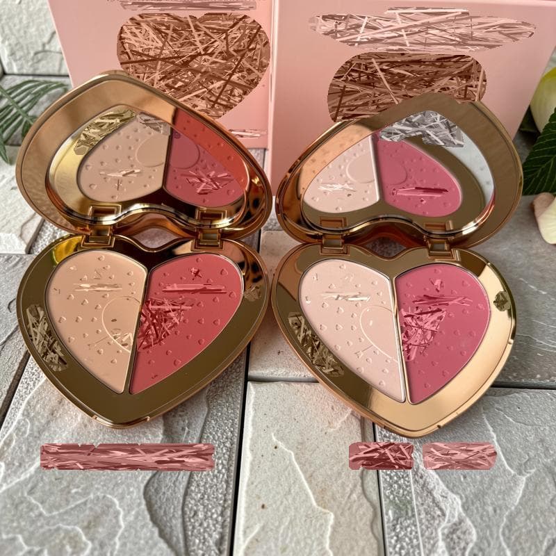 PINK Factory Rose Pink Comfortable Long-Lasting Dual-Color Heart Blush Palette Soft 13G Contouring PEACH Non-Flake