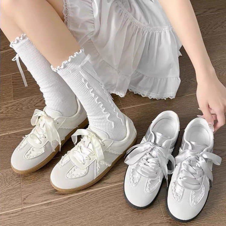Balei Ballet Training Shoes Women's 2025 Autumn New Lace White Casual Versatile Sports Sneakers Silver Flats