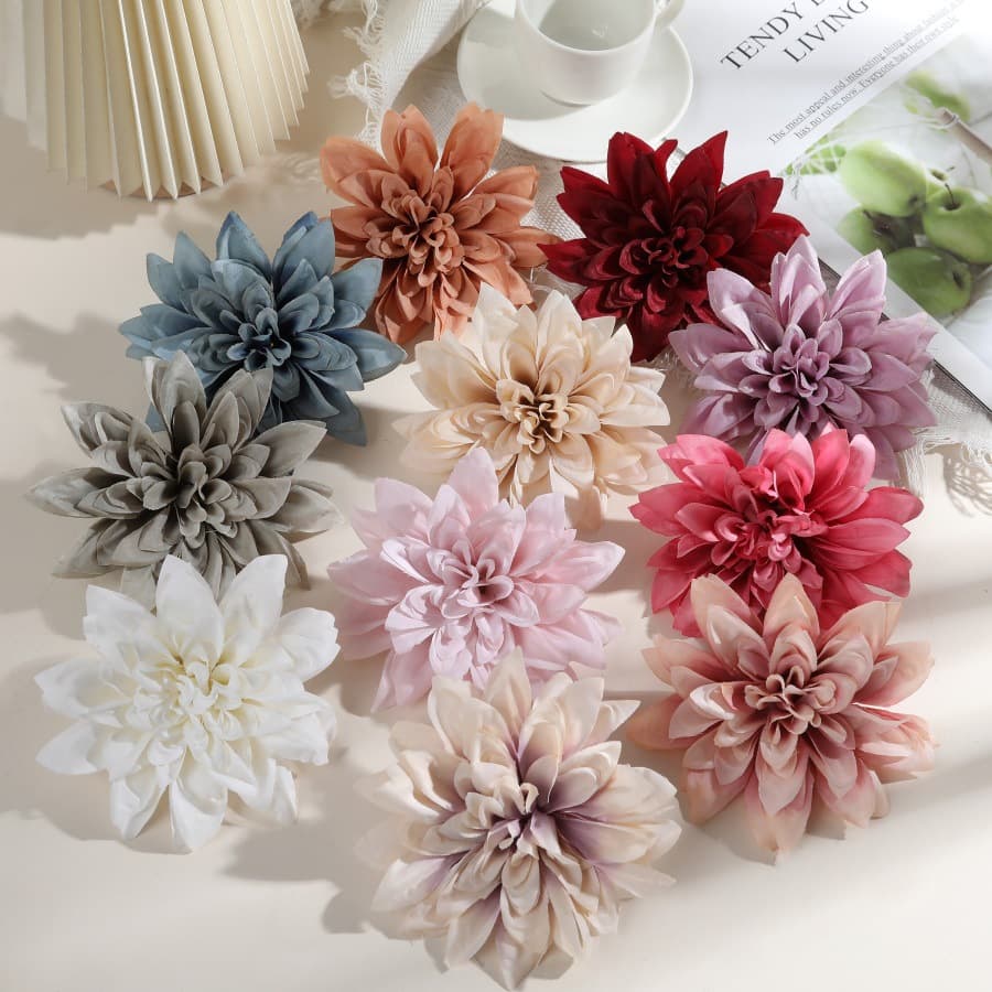 12cm Large Dahlia Flower Heads, Silk Flowers for DIY Hanfu Hair Accessories, European Retro-style Fake Blooms