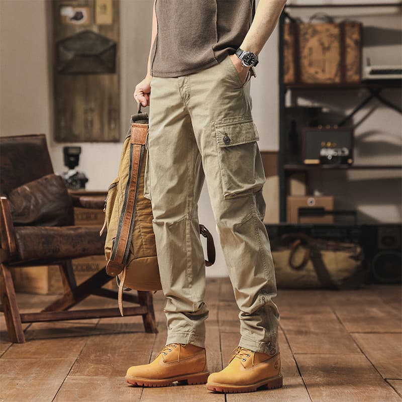 2025 Spring/Summer New American Loose Straight Casual Versatile Lightweight Cargo Pants for Men, Trendy Retro Multi-Pocket Trousers