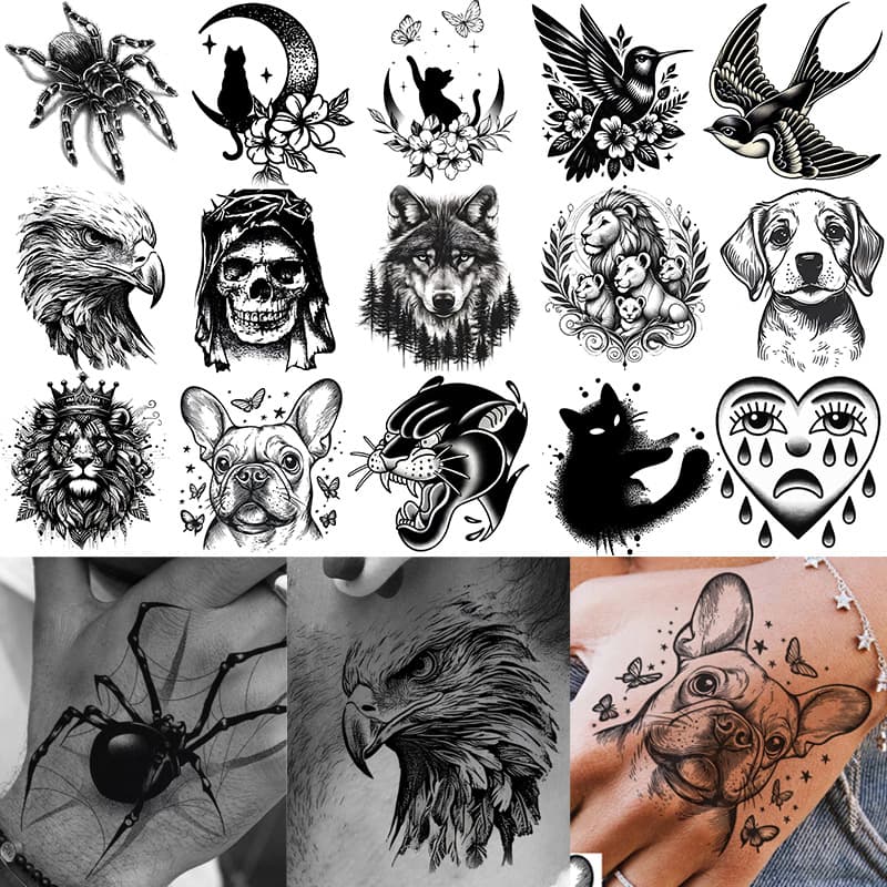 Cross-border New Animal Series Tattoo Stickers Hand Back Tattoo Stickers Temu Halloween Europe America Amazon Tattoo