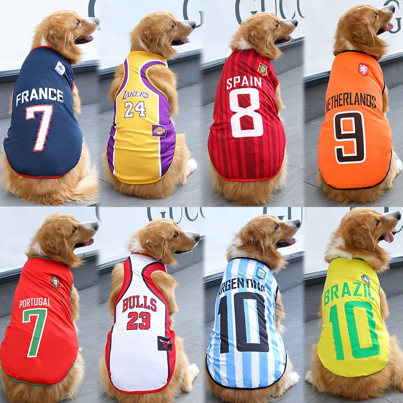 Spring and Summer Pet Clothing for Small, Medium, and Large Dogs, Golden Retriever Dog Apparel, Cat Clothes, Pet Vests, World Cup Dog Clothes Supplies