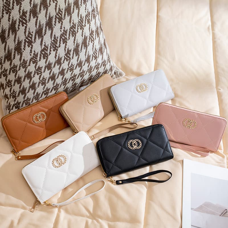 Women's Long Wallet 2023 New Large Diamond Quilted Embroidered Circle Decoration Clutch Coin Purse Casual Multi-layer Wallet