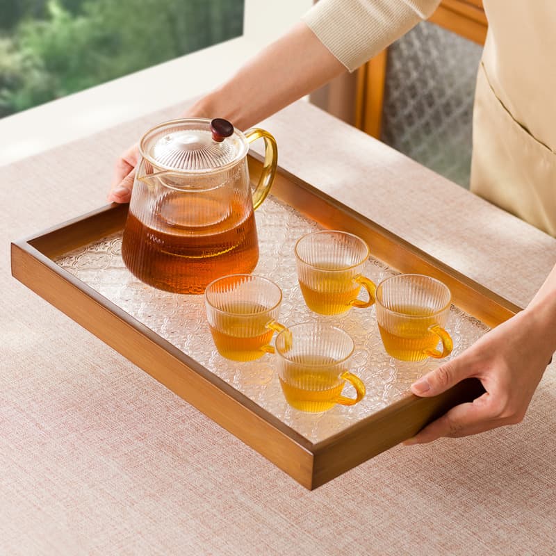 Bamboo Tea Tray, Rectangular Tea Tray for Home, Tea Table, Small Dry-Platform Tray for Living Room, Cup Holder, Bamboo Serving Tray