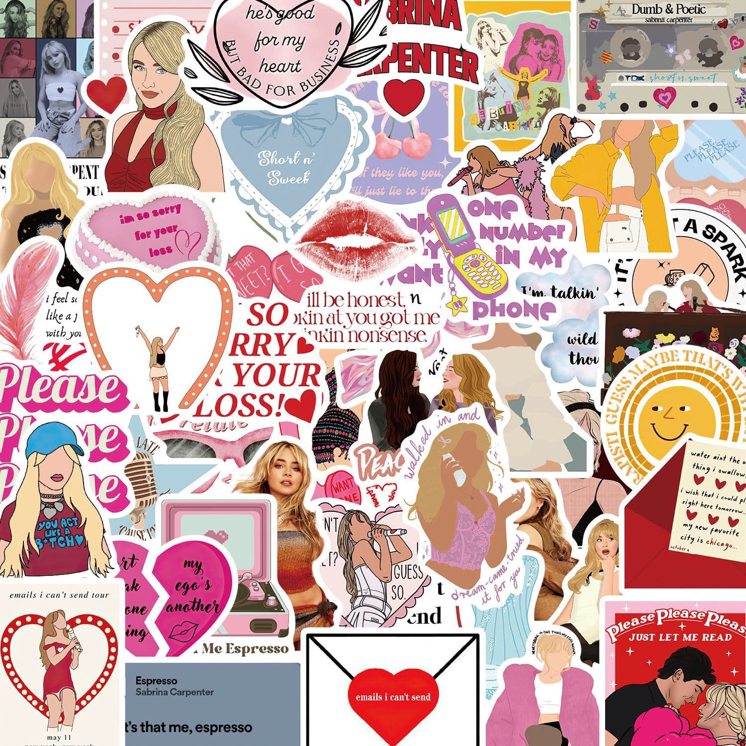 50 Pcs Singer Sabrina Carpenter Graffiti Stickers for Decorating Guitar Notebook Luggage DIY Waterproof