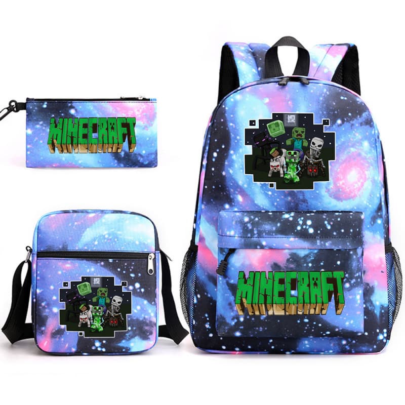 Minecraft school bag game peripherals student large-capacity printed three-piece school bag for men and women