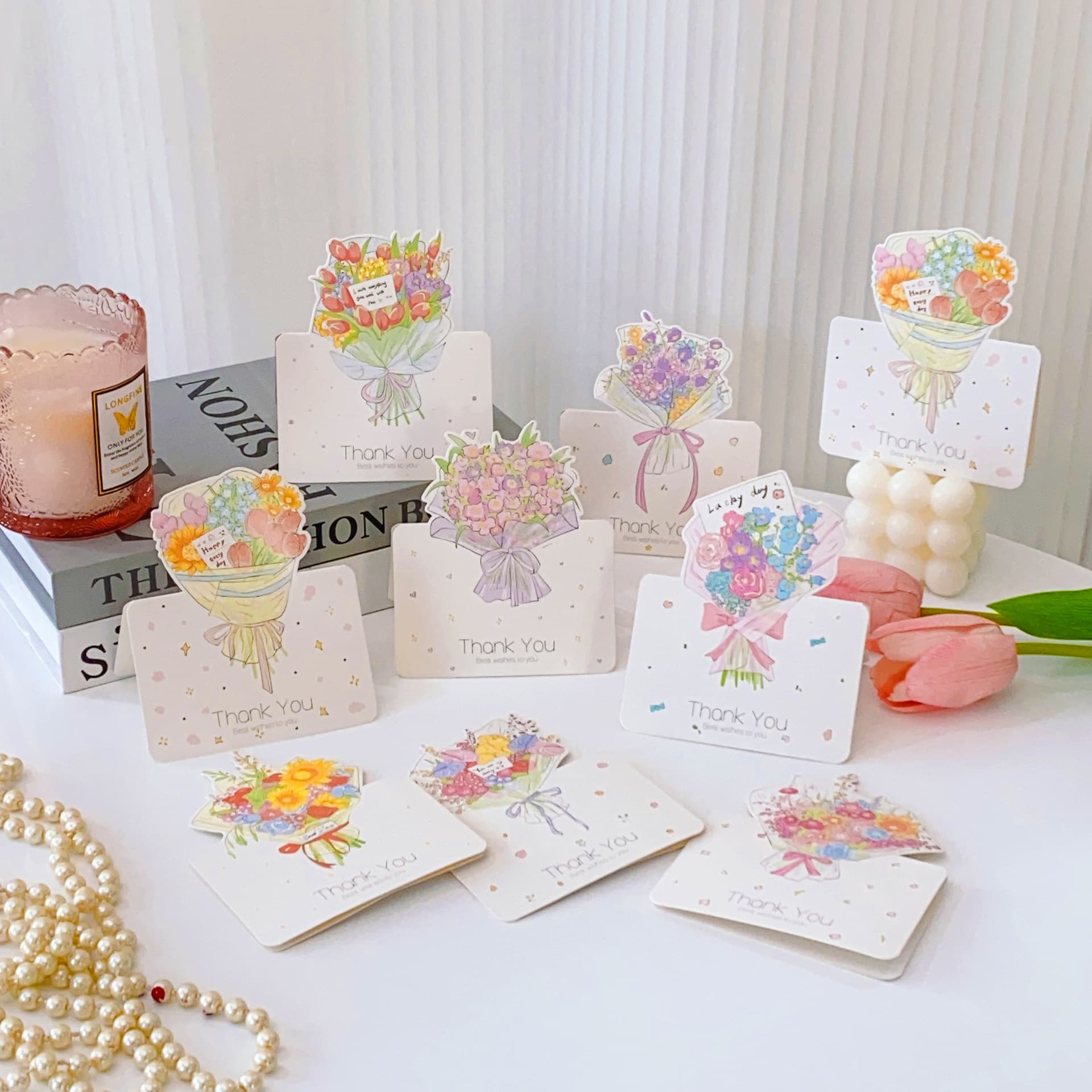 New Year's Blessing Bouquet Cards, Universal Holiday Small Cards for Valentine's Day, Mother's Day, Best Wishes from Flower Shops and Bakeries
