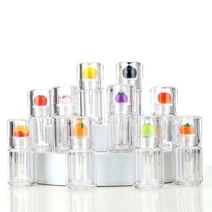 In Stock 3ml Clear Short Plump Lip Gloss Tube Creative Fruit Lip Gloss Bottle Cosmetic Lip Gloss Refill Container