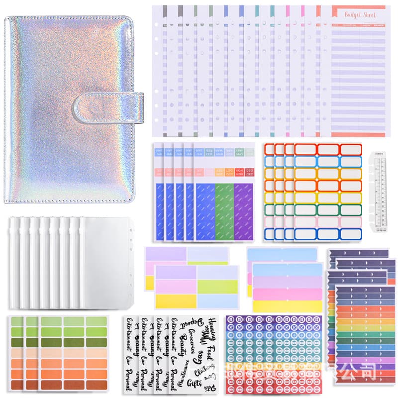 A6 Colorful Matte Laser Macaron Pu Notebook Set Budget Planner Financial Loose-leaf Notebook Office Culture Stationery