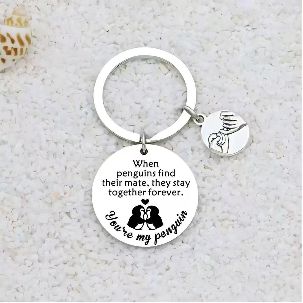 New Promise Always Stainless Steel Keychain Penguin Holding Hands Inspirational Gift Factory Wholesale