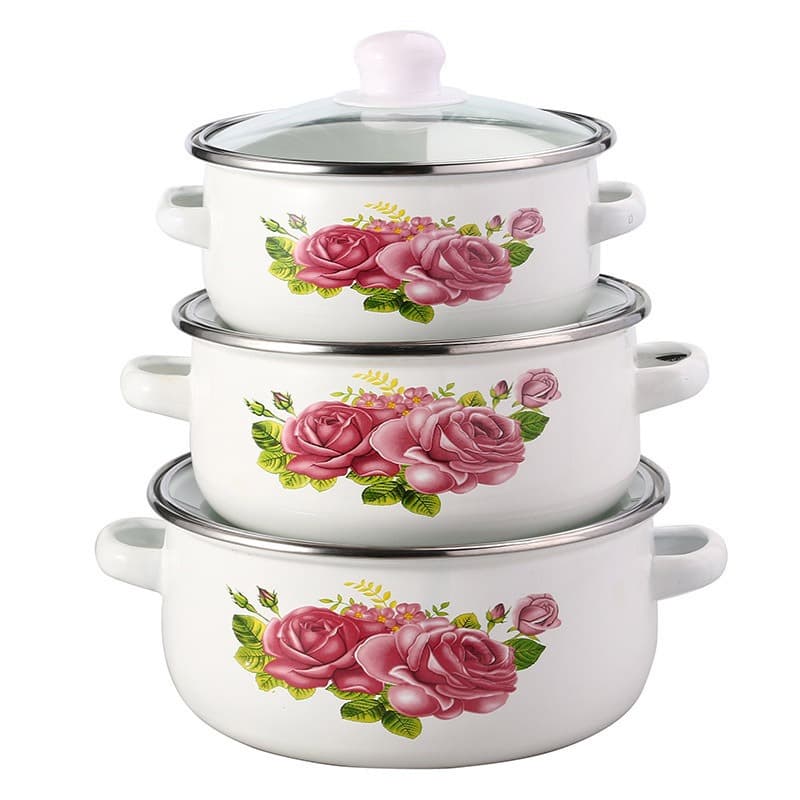 Water Splash Enamel Soup Pot with Glass Lid and Dual Handles, Instant Noodle Bowl, Small Hot Pot, Induction Cooker Compatible