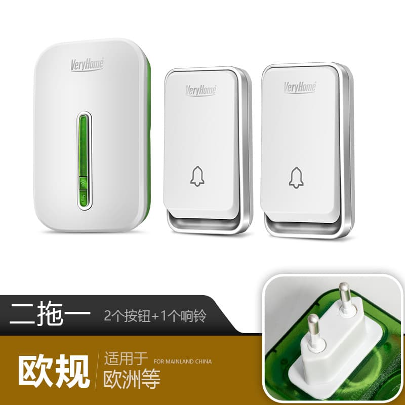 EU Standard Wireless Doorbell, Waterproof Remote Control Battery-Free Long-Range Self-Generating European Dual Round Pin Plug
