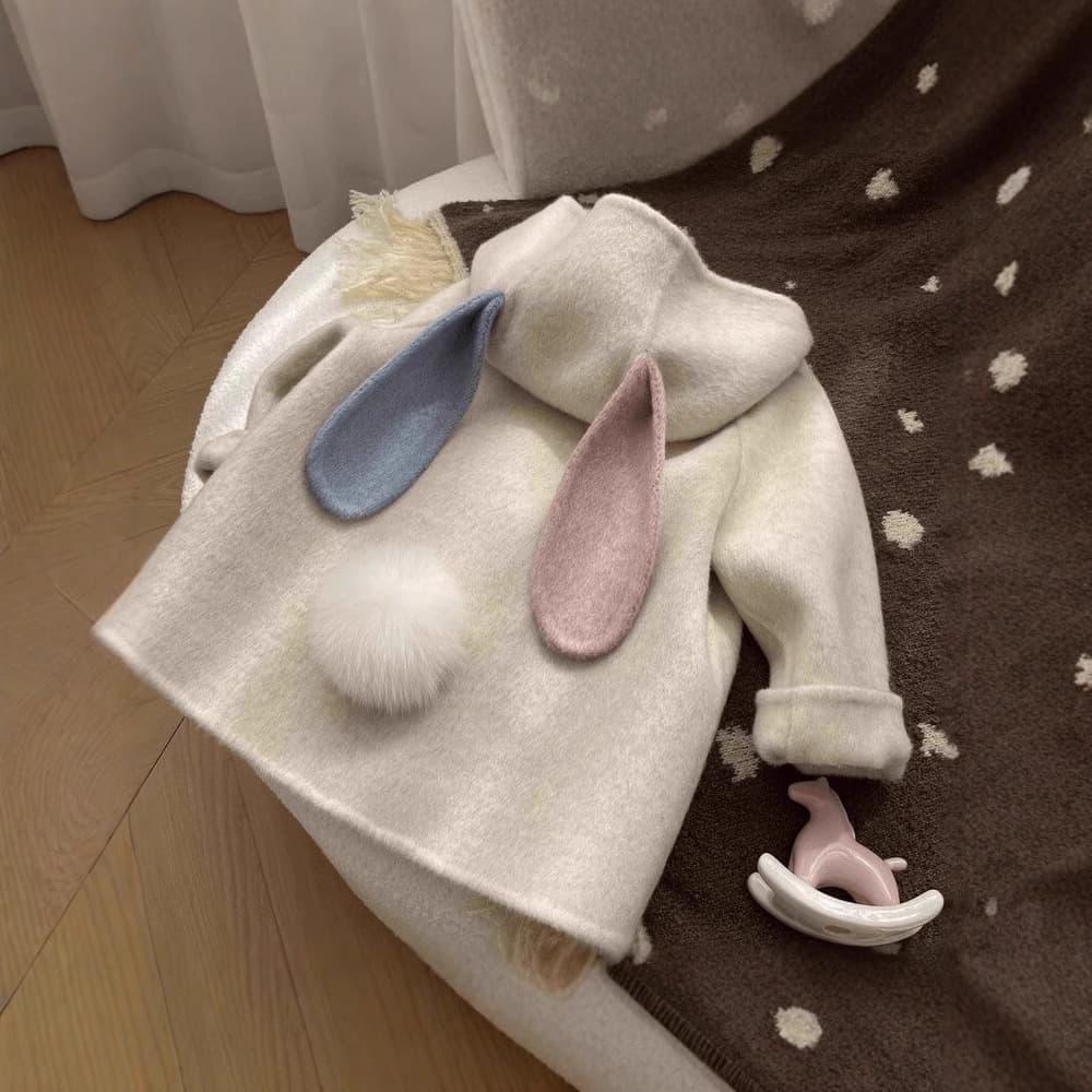 2024 Autumn/Winter New Cute and Stylish Korean Wool Coat with Fleece Lining and Thickened for Baby Girls