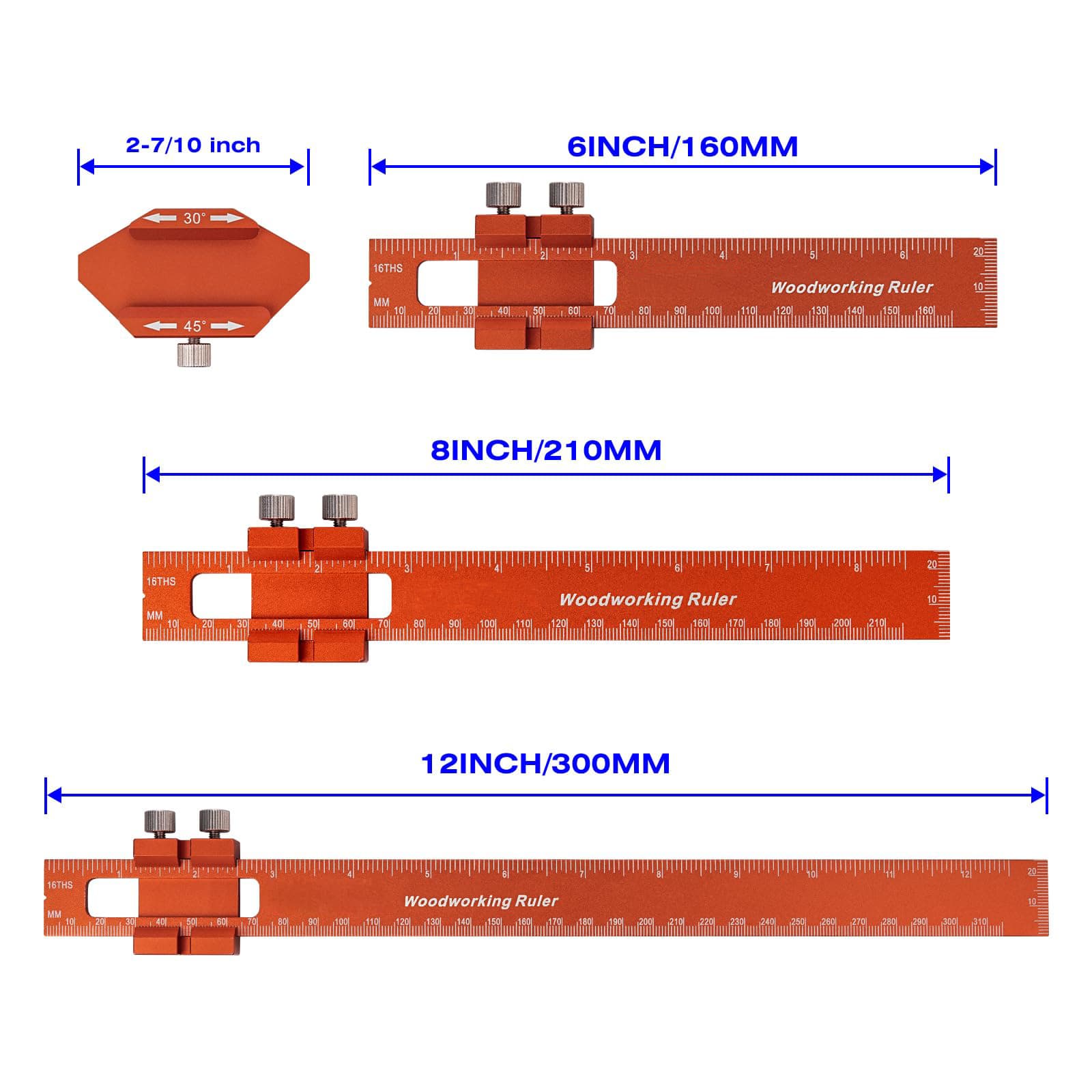 Precision woodworking pocket ruler, woodworking marking and positioning tool, multi-functional measuring aid.