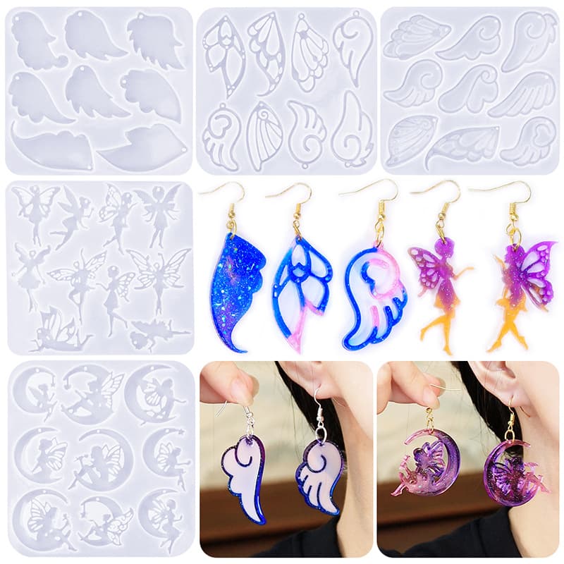 DIY Resin Angel Wings Earring Series Silicone Mold Moon Girl Pendant Earring Hanging Jewelry Mold