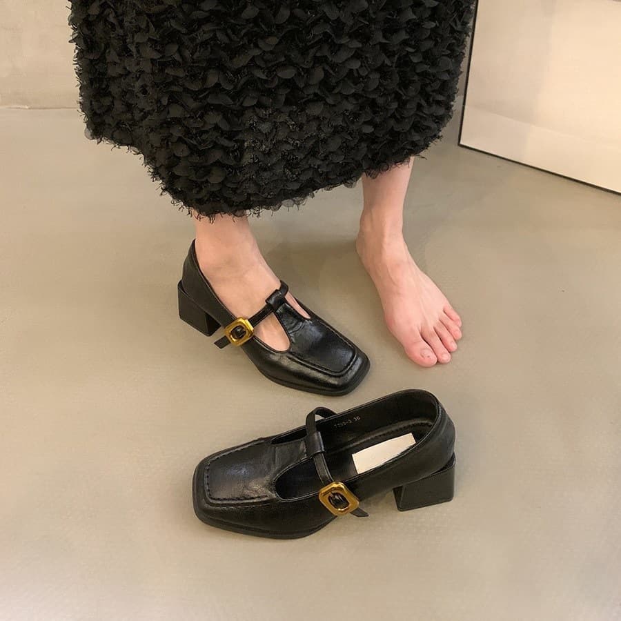 French Vintage Chunky Heel Shoes for Women 2024 Spring Autumn New Fairy Temperament High Heels Korean Style Leather Shoes