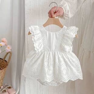Baby Girl Romper Lace Trim Newborn Bodysuit Full Moon 100 Days Onesie Summer Thin Style