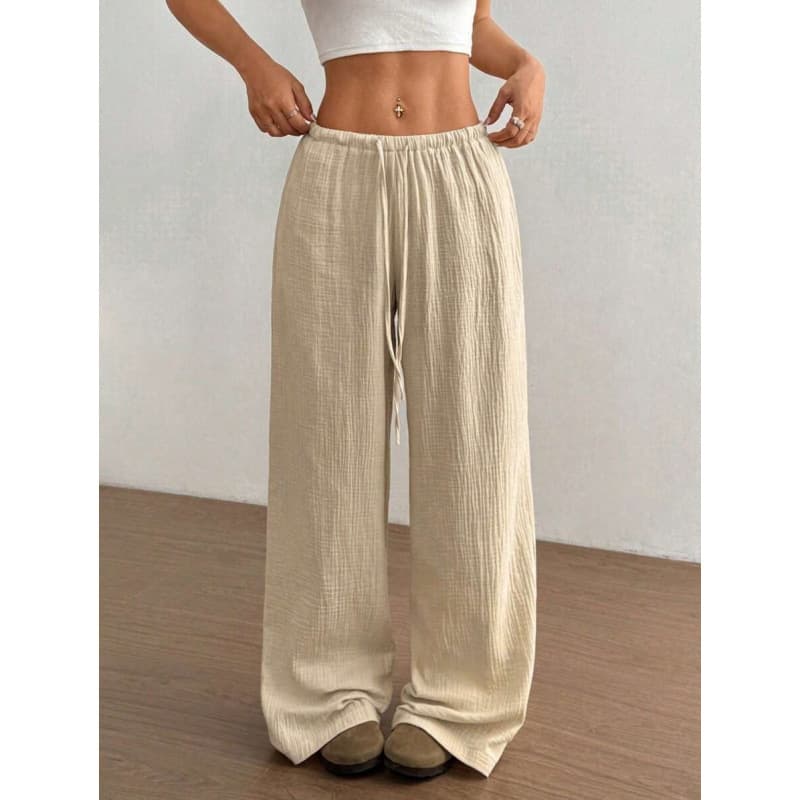 Large Stock 6 Colors EU/US Amazon Fashion Women's Casual Solid Cotton Linen Wide-Leg Pants