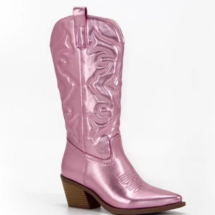 Plus Size 2024 New Cross-Border European and American Women's Mid-Calf Solid Color Pointed Toe Adult Martin Boots Chunky Heel Boots