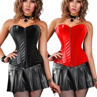 PU Leather Zipper Tummy Control Shapewear Top European and American Punk Boned Bustier for Women Plus Size Tight Corset