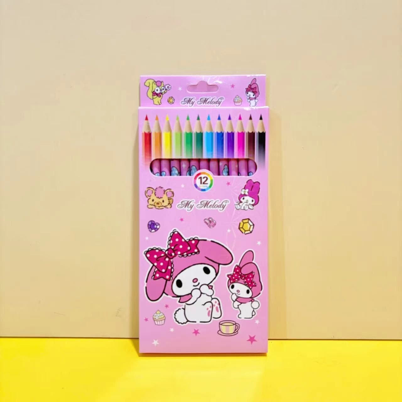 Cute Cartoon Kuromi Children's Drawing Graffiti 12-Color Colored Pencil Art Learning Supplies Stationery Wooden Pen