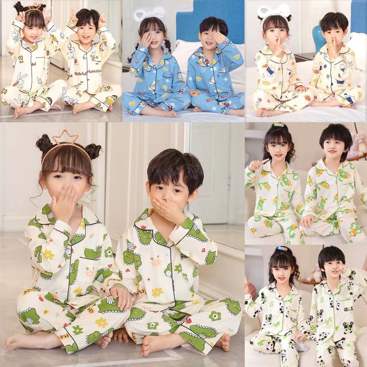 Children's Long-Sleeve Pajama Set for Boys and Girls, Cardigan Style, Spring/Autumn, Kids' Homewear