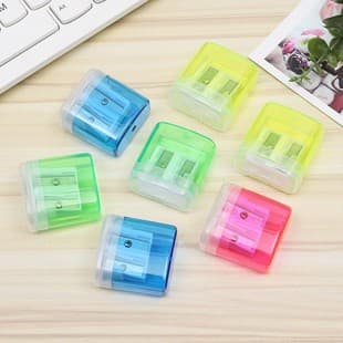 Plastic Transparent Sharpener Four-Color Double-Hole Pencil Sharpener Manual Twist Sharpener Student Stationery Cross-Border Factory Direct
