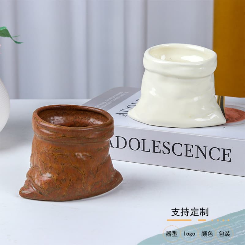 Cute Retro Canvas Bag-Shaped Ceramic Mug, Unique Office & Home Coffee Cup, Couples Water Cup