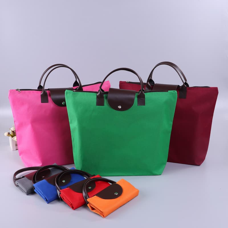 Ready Stock Solid Color Oxford Cloth Waterproof Foldable Handheld Shopping Bag Portable Travel Zippered Bag Large Capacity Storage Pouch