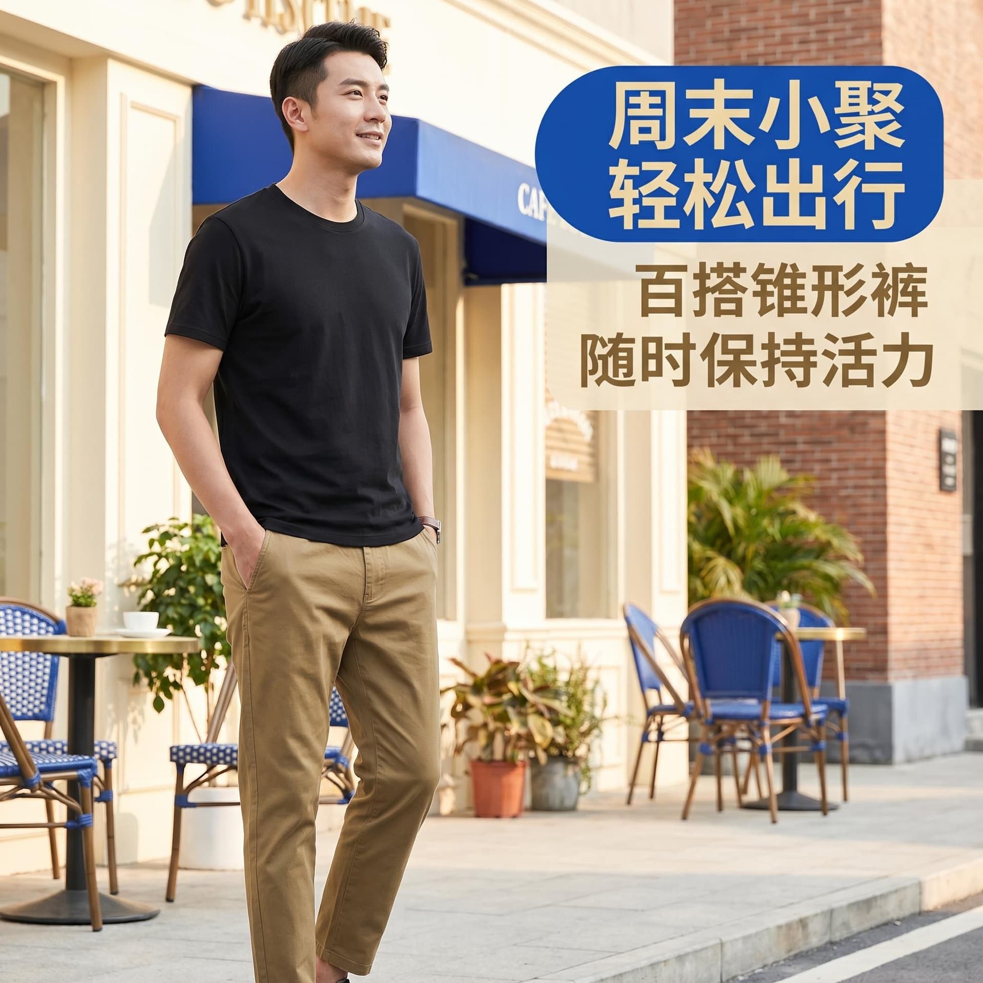 Men's Casual Trousers Twill Cotton Breathable Non-Binding Tapered Leg (C05)