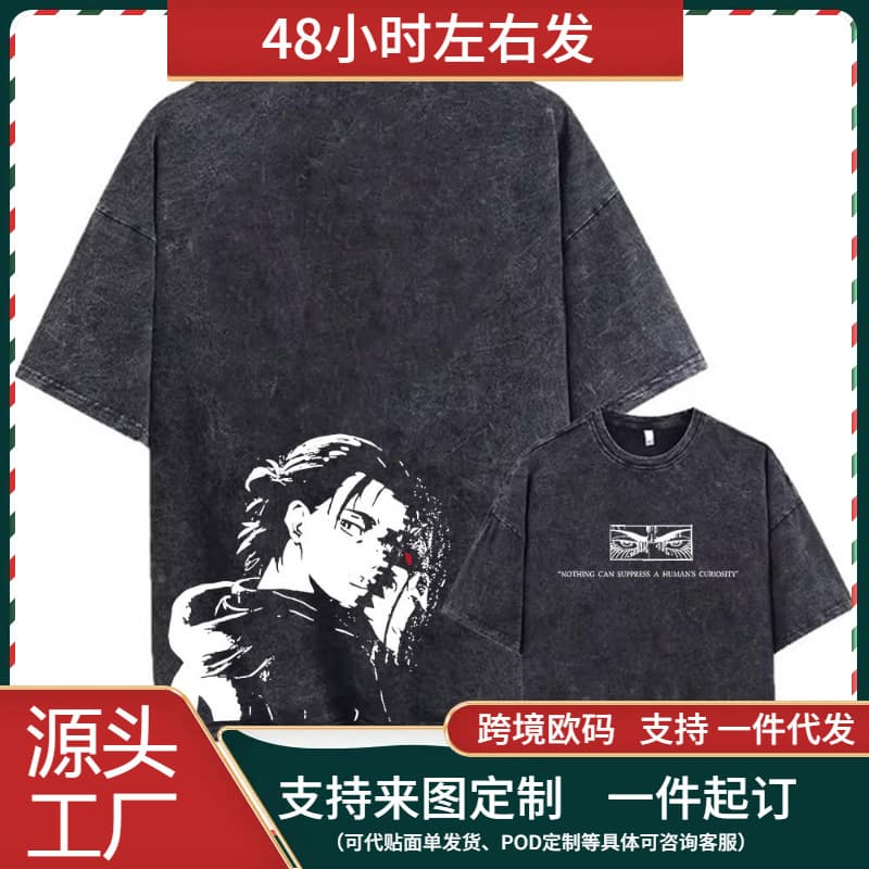 Anime Attack on Titan Washed T-Shirts Hip Hop Retro Punk Goth