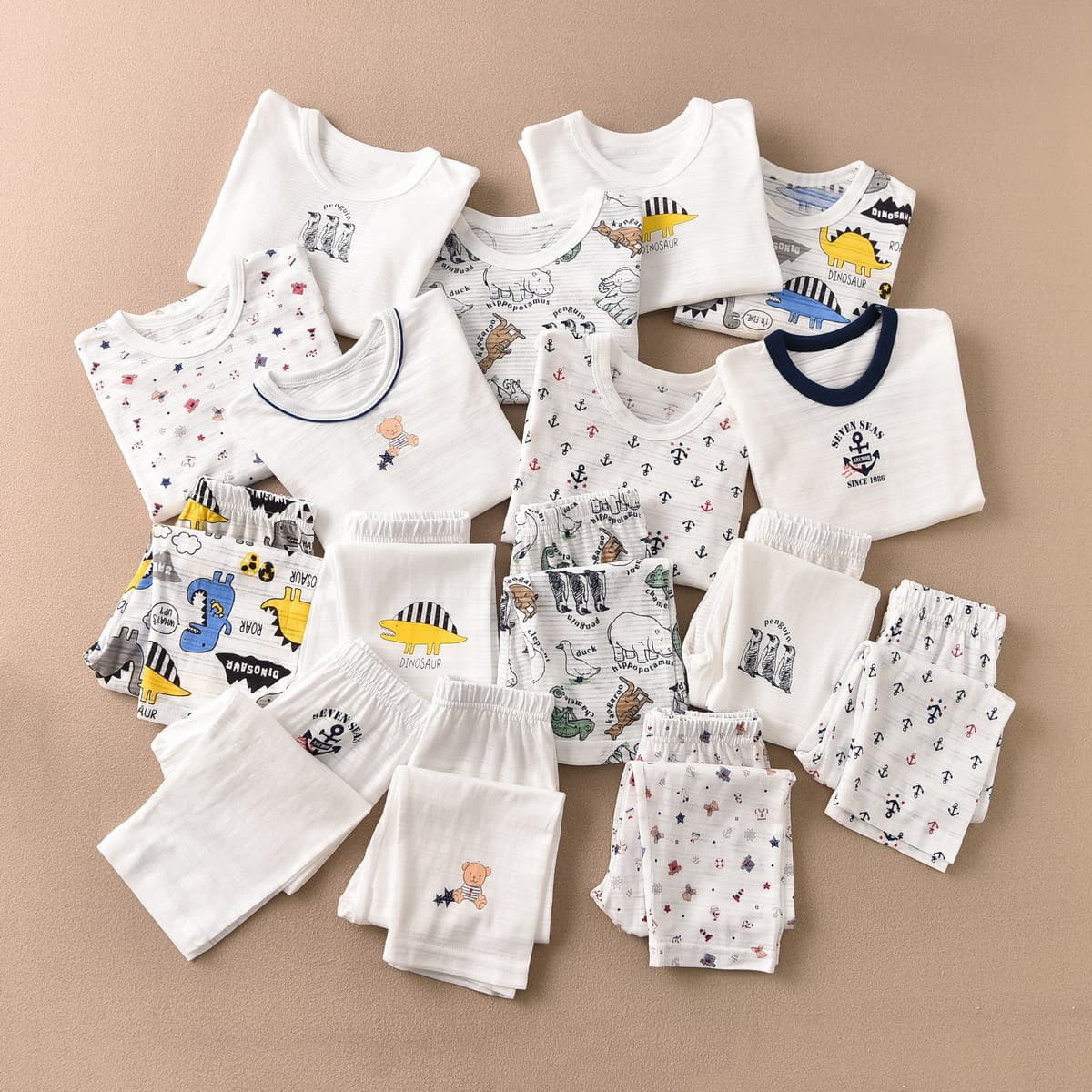 Slub Cotton Thin Children's Autumn and Winter Pajama Set for Boys, Cross-border Buyer Source Direct Sales Sleepwear