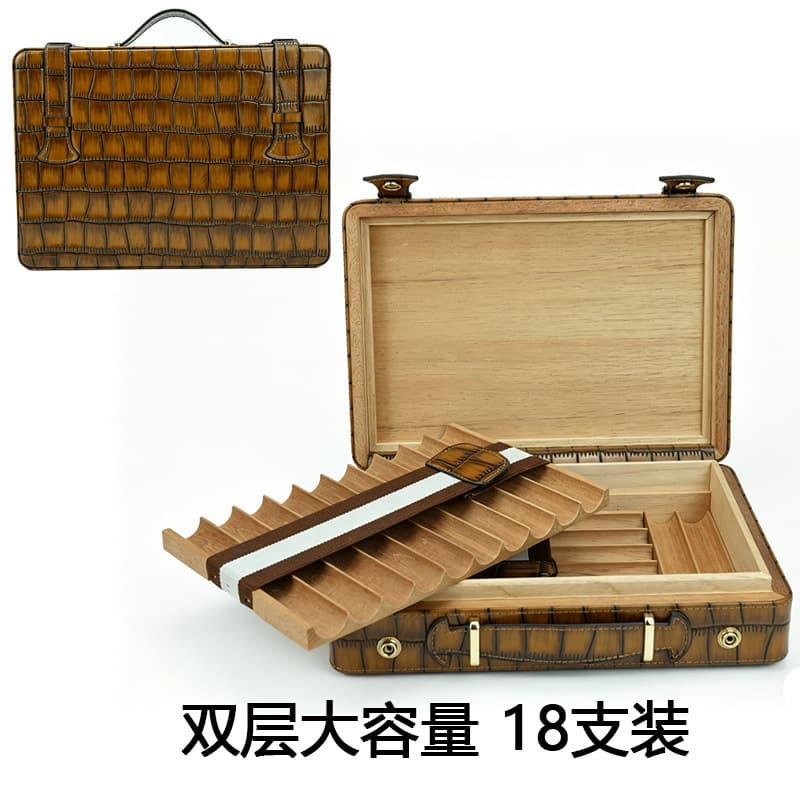 Leather Cigar Case Cedar Lining 18-Count Travel Humidor Portable Cigar Box Storage Carry Bag