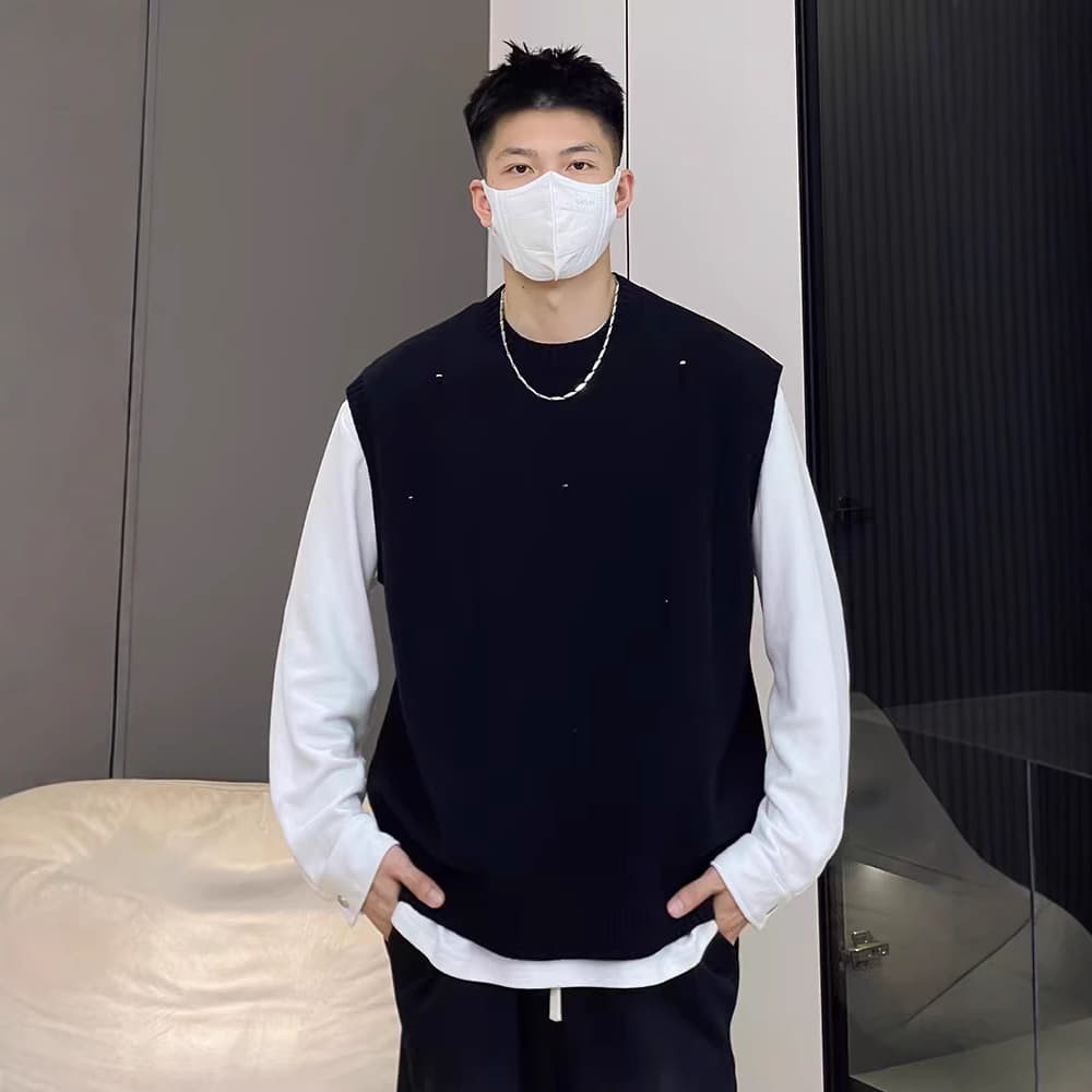 Men's 500G knitted sweater vest 2024 new round neck waistcoat vest simple autumn and winter sleeveless base shirt